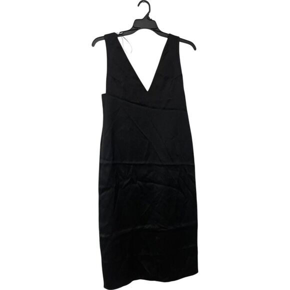 Massimo Dutti Women Midi Dress EU 36 US 4 Black Sleeveless Deep V Neck NWOT - Picture 2 of 11